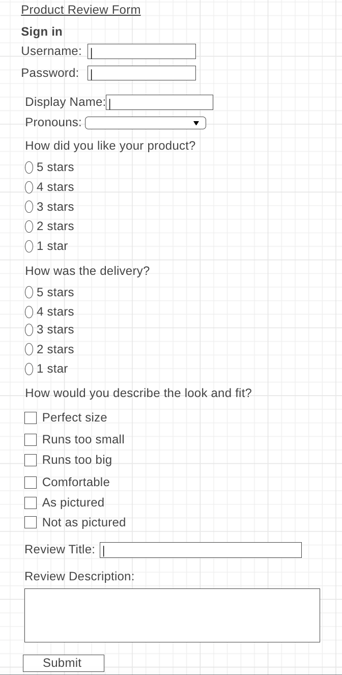 Review Form Wireframe